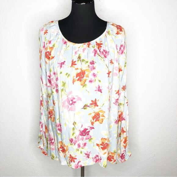 J Jill light blue pink floral cold shoulder top size Large - Picture 1 of 13